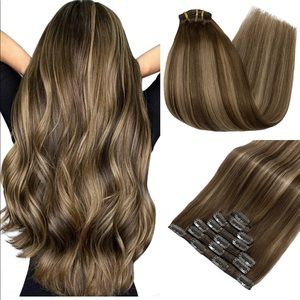 Clip in Real Human Hair 22Inch Omber Chocolate Brown to Caramel Blonde